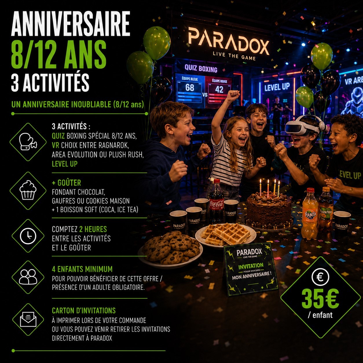 ANNIVERSAIRE 8/12 ans 3 activités