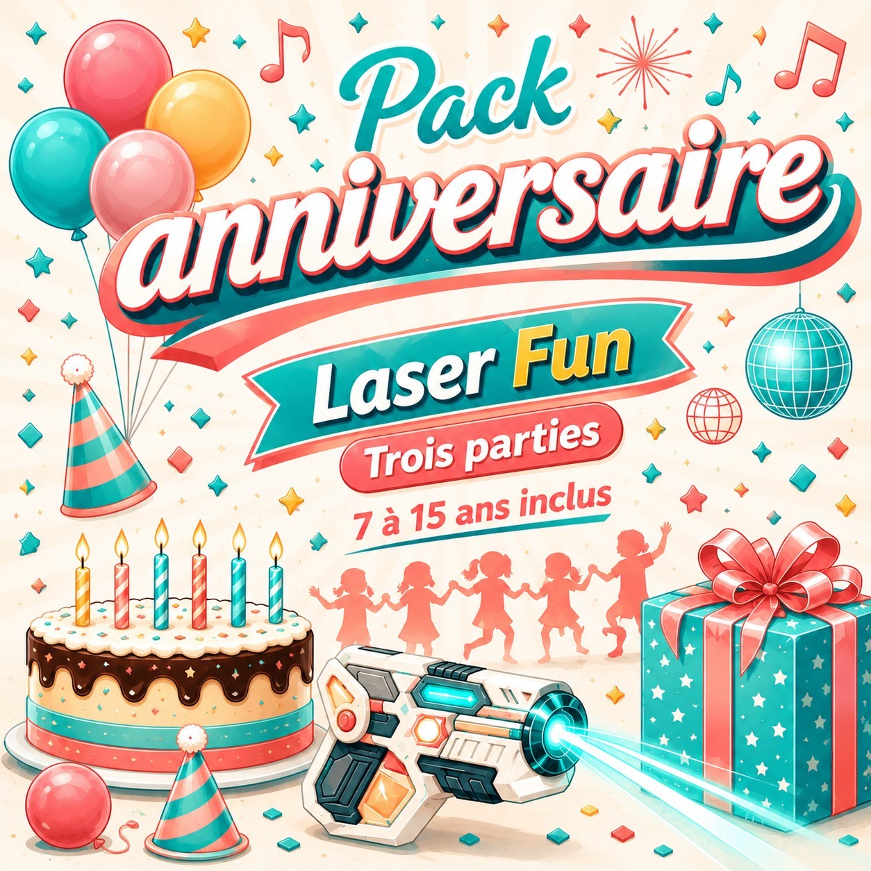 Pack Anniversaire Laser Fun 3 parties de 7 à 15 ans inclus