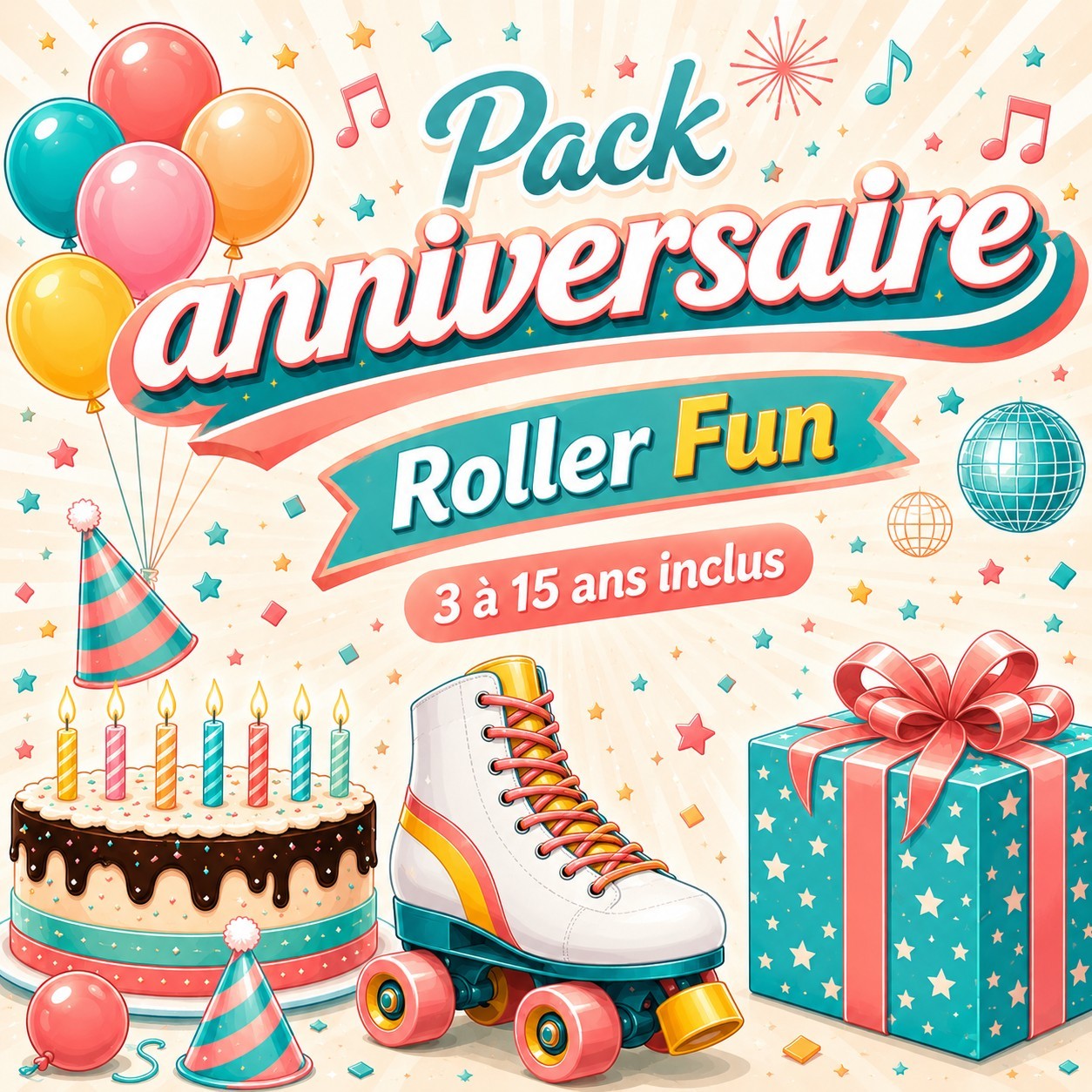 Pack Anniversaire Roller Fun de 3 à 15 ans inclus