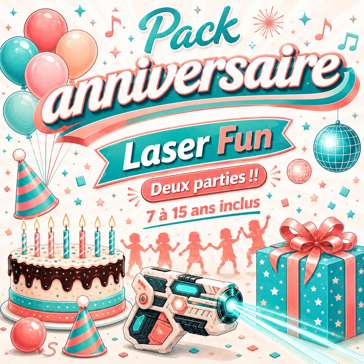 Pack Anniversaire Laser Fun 2 parties de 7 à 15 ans inclus