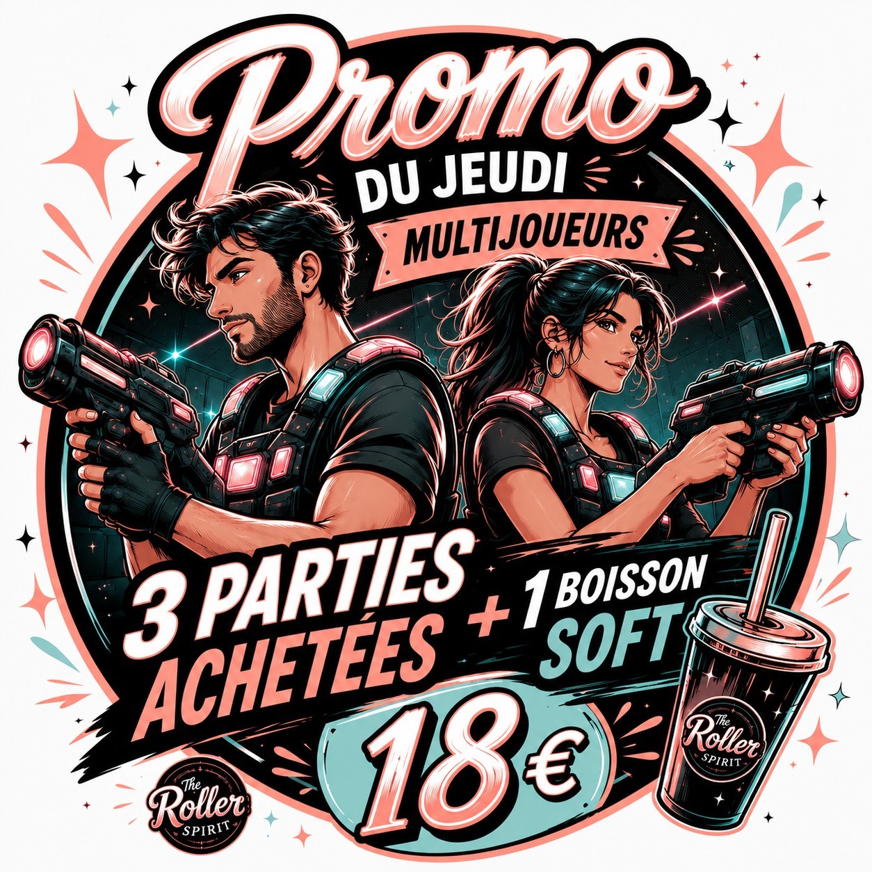 Promo jeudi lasergame 3 parties + boisson soft multijoueurs